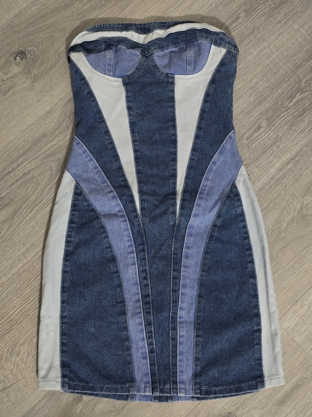 PrettyLittleThing Two-Tone Blue Denim Panel Mini Dress